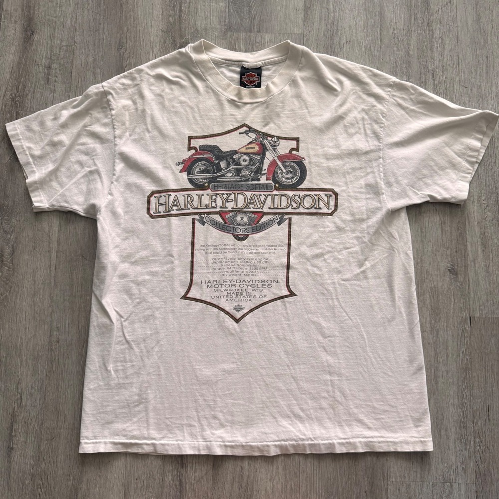 Vintage 1997 Harley Davidson Heritage Softail T-Shirt XL White PNW Issaquah WA